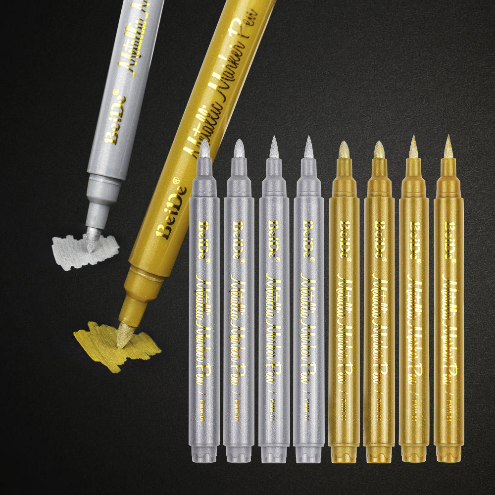 

Brush Metallic Marker Pen Gold Sliver Color Waterproof Permanent Art Markers for Rock Glass Manga Crafts DIY Art Supplies