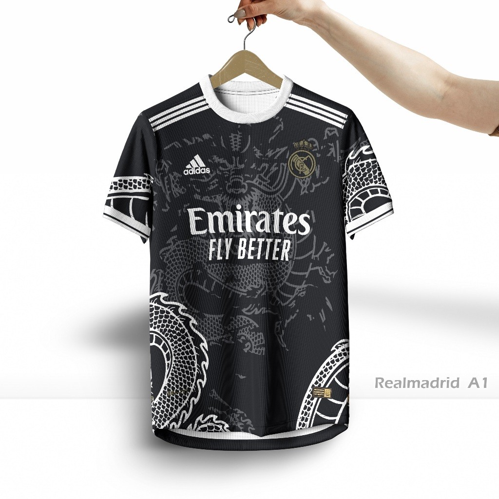 Baju Rel.madrid Dragon Hitam | Koas Olahraga | Jersey Full printing  BOSBOLA