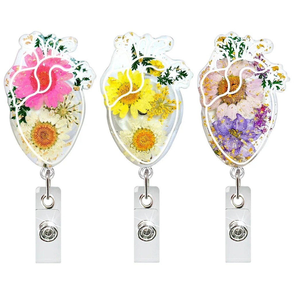 

New Arrival 1 Piece High Quality Transparent Daisy Flowers Retractable Nurse Badge Reel Human Organ Anime Heart ID Card Holder