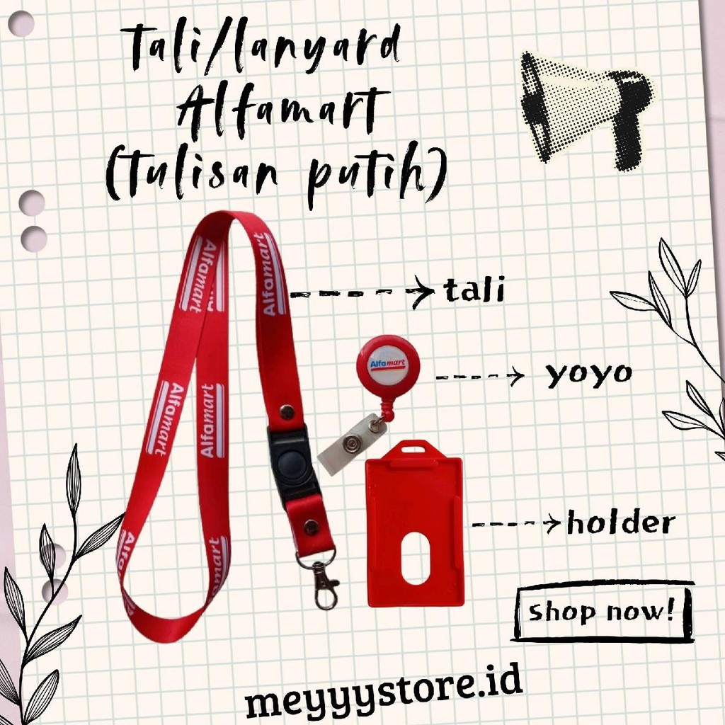 READYYY Tali Gantungan ID CARD ALFAMART Tulisan Putih / Lanyard ALFAMART Tulisan Putih [STOCK MELIMP