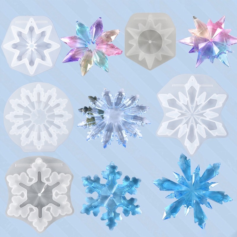 

3D Mirror Snowflake Flexible Silicone Mold Pendant Resin Mold DIY Xmas Ornaments Crystal Epoxy Resin Mold
