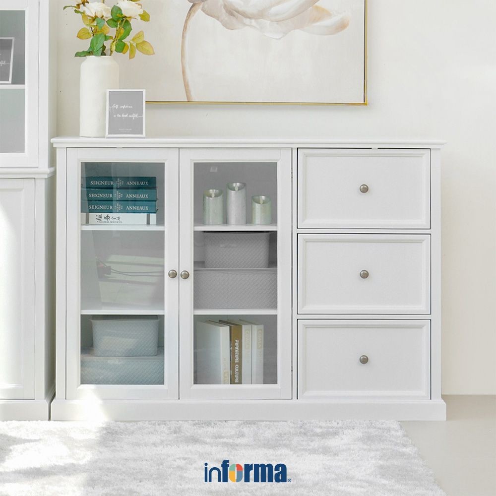 Informa Naco Lemari Kabinet 2 Pintu Dengan Laci 3 Tingkat Serbaguna Cabinet Penyimpanan Indoor Furni
