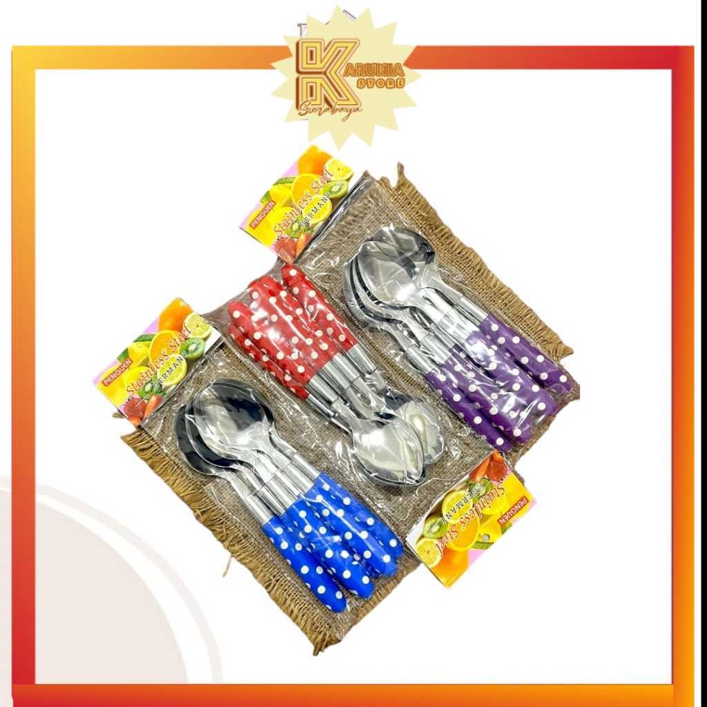 Sendok Polkadot 6pcs / Sendok Garpu Polkadot Stainless isi 6pcs / Sendok Makan Garpu Polkadot Warna