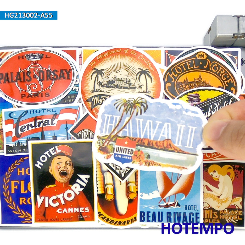

20/30/55Pieces Old Style Hotel Poster Retro Cityscape Travel Stickers for Phone Luggage Skateboard Motorcycle Car Laptop Sticker