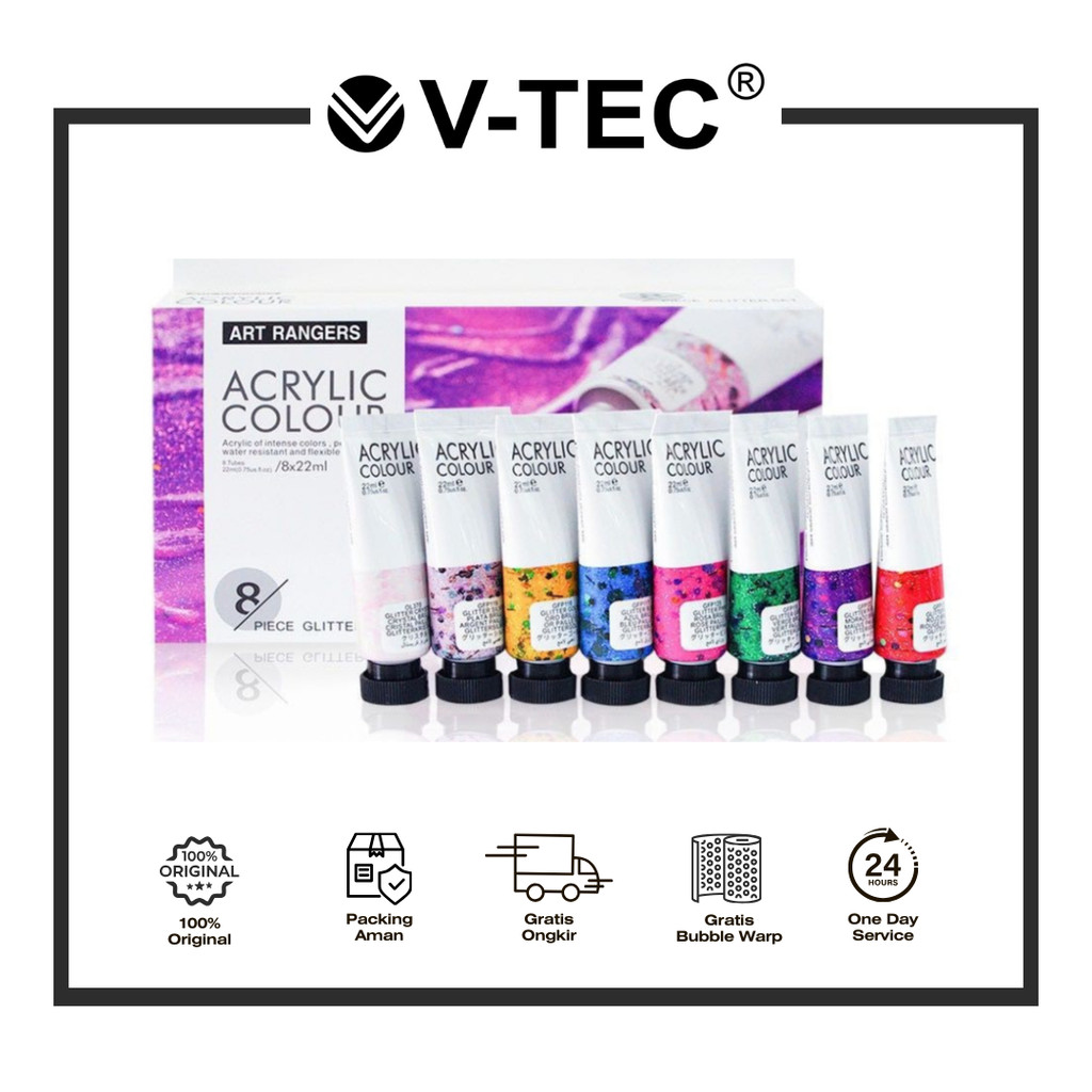 

V-TEC CAT ACRYLIC ART RANGERS 8 22ML METALLIC / NEON / GLITTER