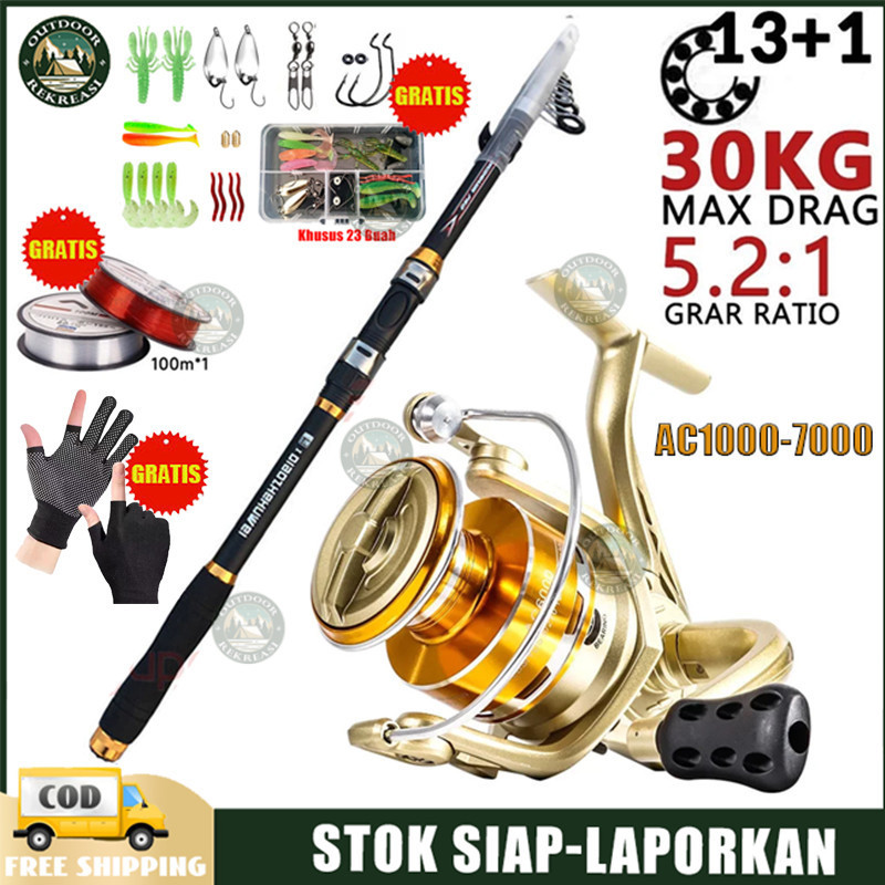#Beli 1 Dapat 5#Joran Pancing Set 30KG Reel Pancing 2.1M3.6M- Spinning Fishing Rod Reel Pancing Asli