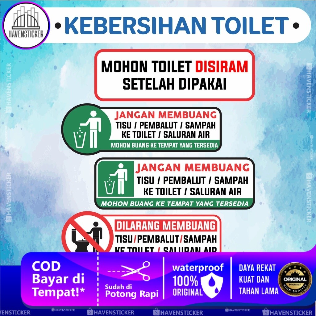 

Stiker Kebersihan Toilet Anti Air Laminasi Glossy
