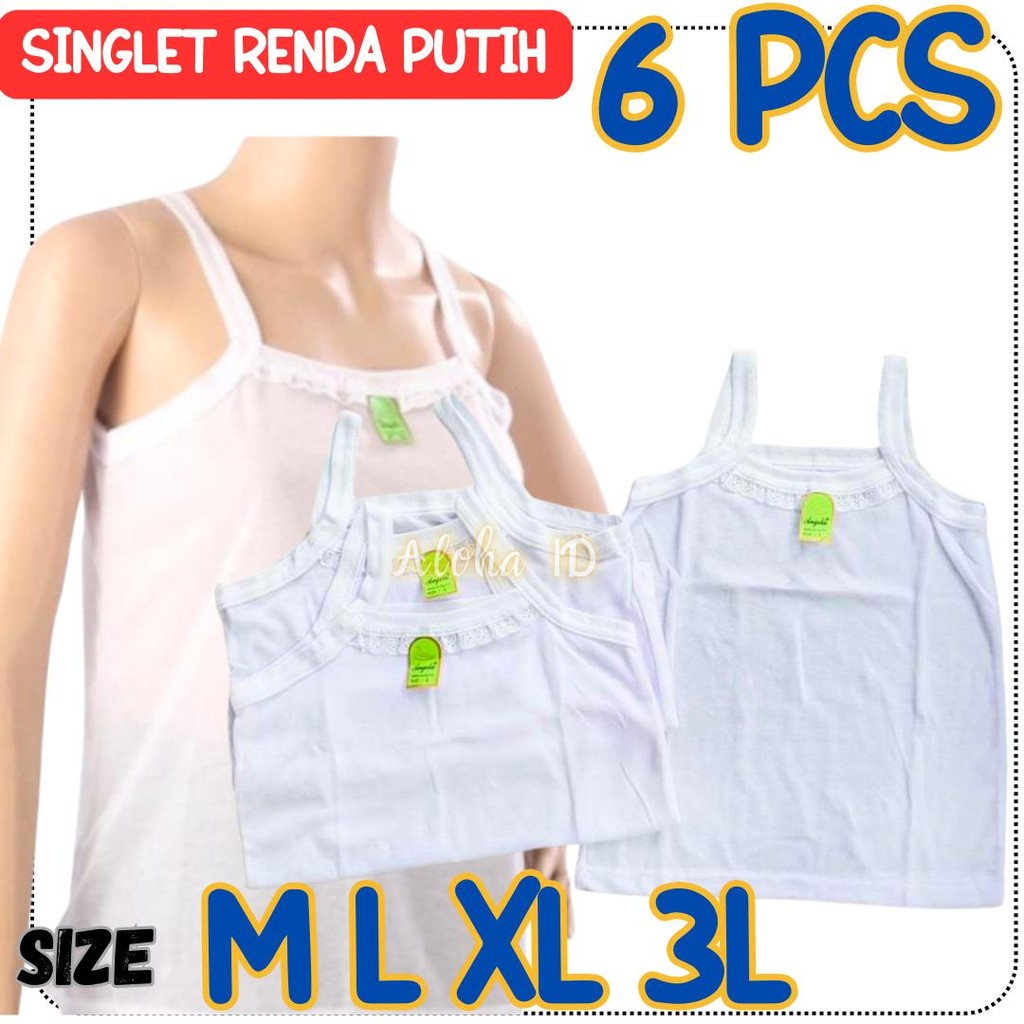 6 Pcs kaos singlet anak perempuan putih motif renda Kaos Dalam Singlet Putih PAUD TK SD SMP SMA Gros