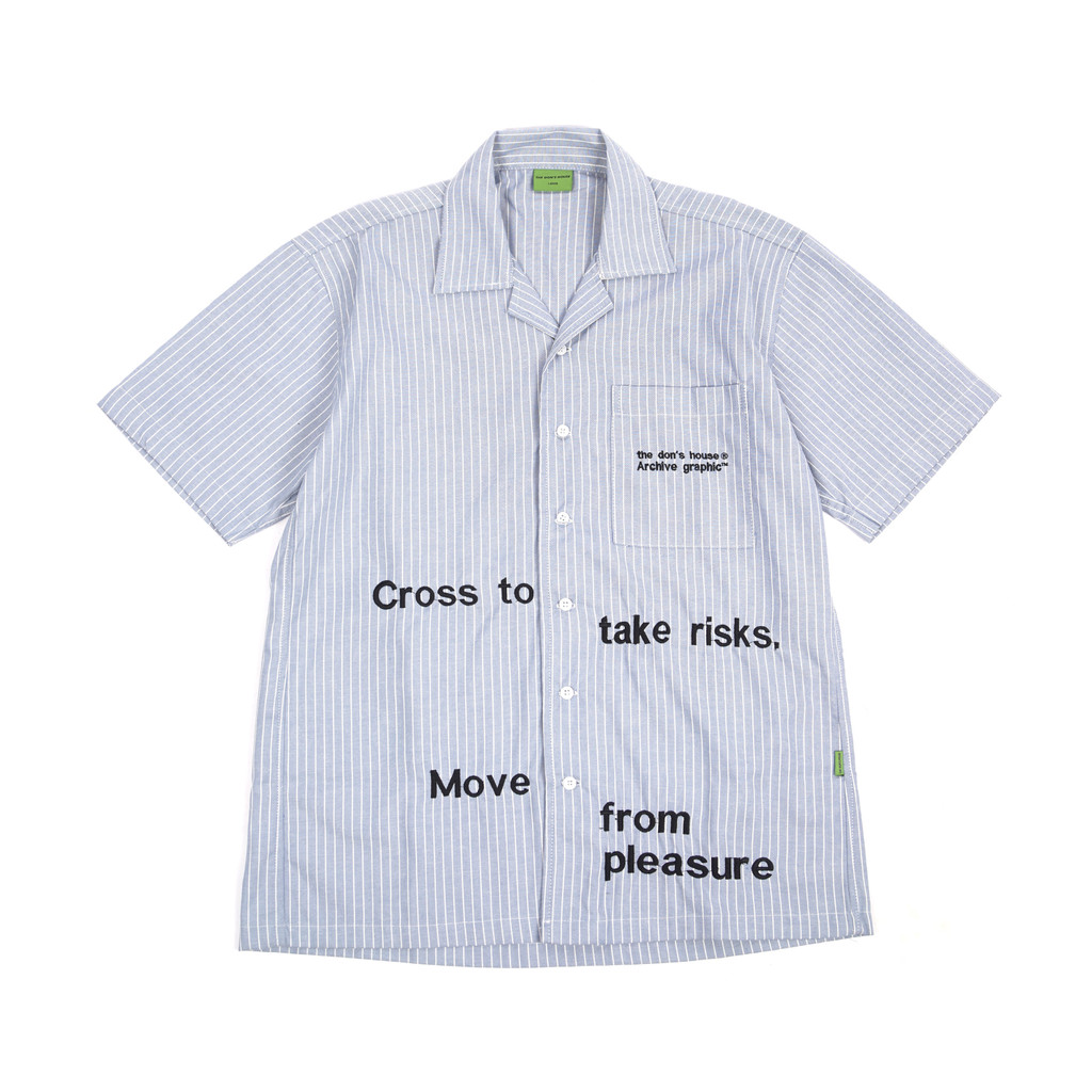 The Don's House CROSS - Kemeja Strip Lengan Pendek Motif Bordir Slimfit Pria Wanita