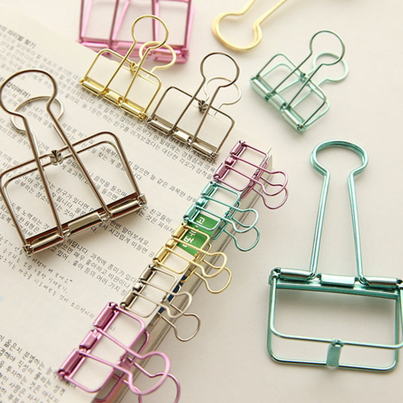 

4pcs/ Lot Colorful Metal Hollowed-out Binder Clip Paper Clips Clamp Foldback Clip for Notebook Diary Office Cute DIY Stationery