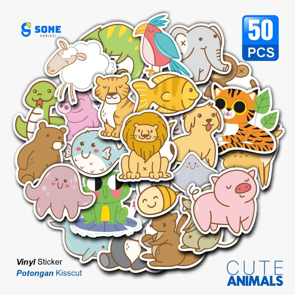 

Sticker Cute Animals Paper Vinyl Anti Air Aksesoris Laptop Buku Tumbler