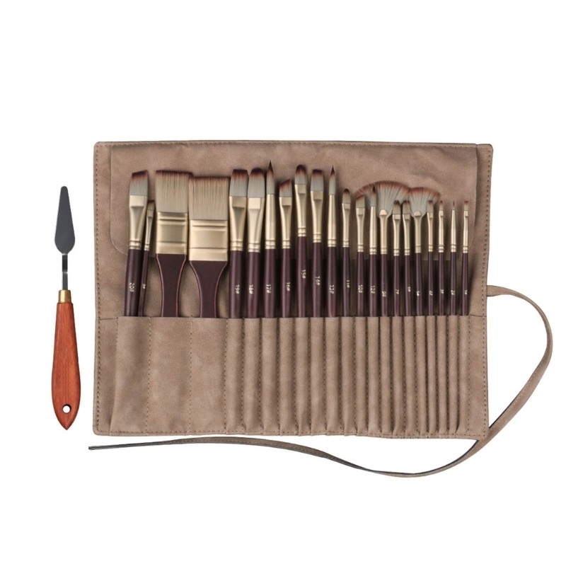 

22Pcs Paintbrush with Brush Holder, Anti-sheding Nylon Paint Brush for Oil Acrylic Watercolor Painting