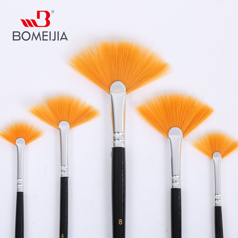 

5Pcs Fan shape Gouache Painting Brush Kids Student Nylon Hair Wooden Handle Painting Artist Brush Set Drawing Art Supplies