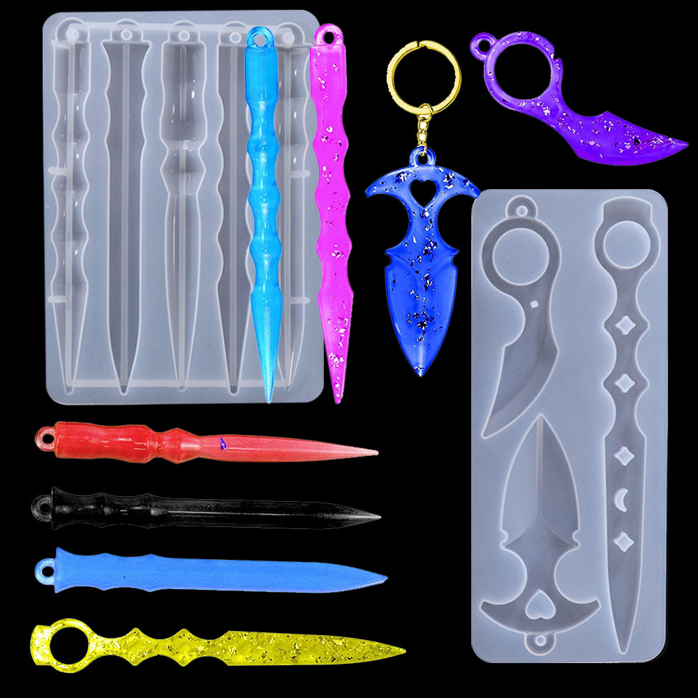

Self Defense Keychain Mold DIY Epoxy Silicone Resin Mold Pendant Keychain Self-defense Weapon Toy Craft For Resin Small Knife