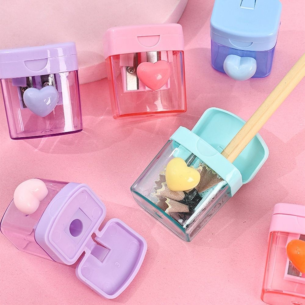 

1/2 Holes Pencil Sharping Tools Transparent Sketching Pencil Sharpener With Cover Writing Pencil Cutter Student Stationery