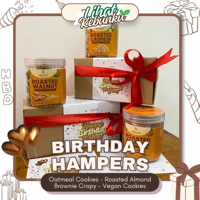 

ALAMEE Kado Ulang Tahun Birthday Hampers Hadiah Birth day Parcel Kado Cemilan Sehat Kue Kering LIHAT KEBUNKU