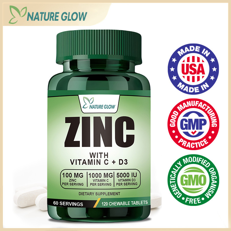 Supplements Zinc Chewable Tablets Zinc 100mg, Vitamin C 1000mg, and Vitamin D3 5000 IU Supports bone