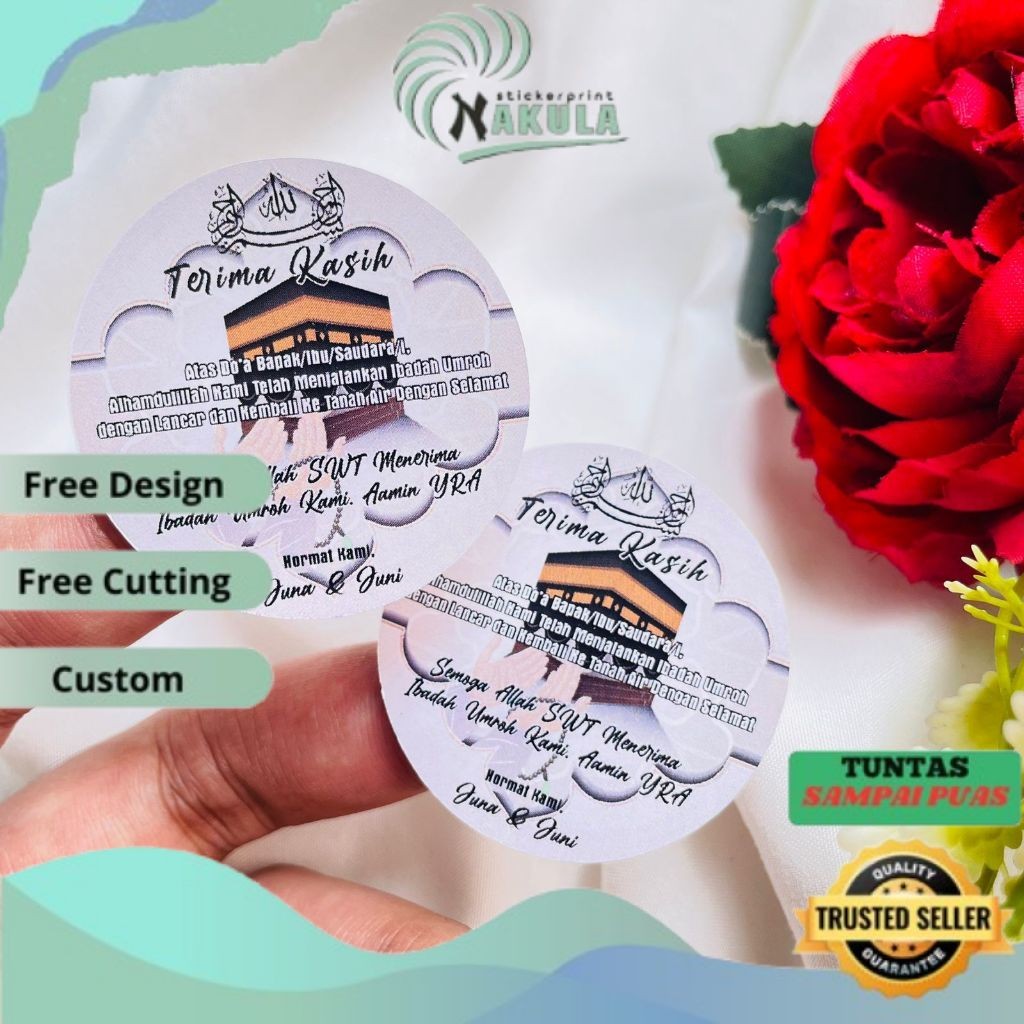 

NKL 2-4 Cetak Print Stiker Bulat Haji Umroh Sticker Label Custom Gift Hajj Murah Free Desain