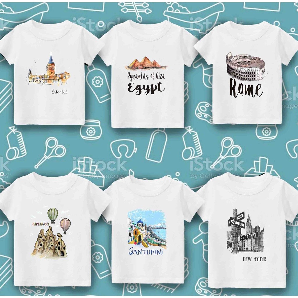 Kaos Anak / Baju Anak / Tshirt Anak Motif  WISATA LUAR NEGERI  KEREN BERKUALITAS