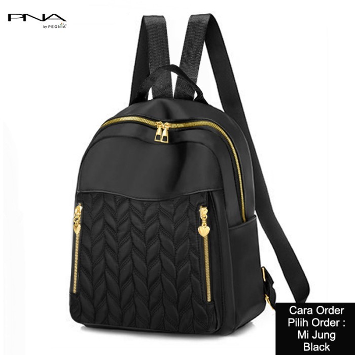 "F.SK" - Peonia PNA MIJUNG Ransel Wanita Impor Tas Kantor Sekolah Kuliah - BLACK