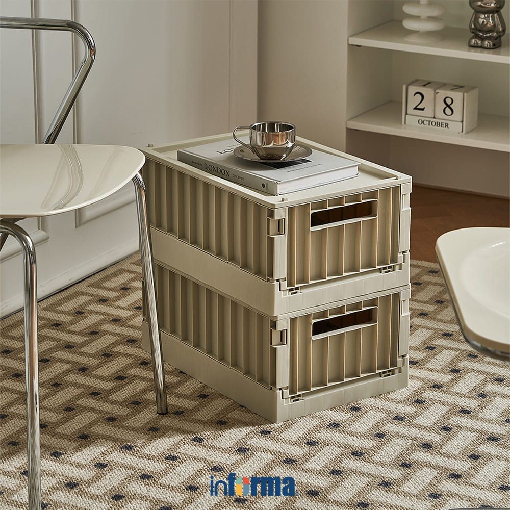 Informa 43x29.5x19.3 cm Wiley Keranjang Penyimpanan Lipat Dengan Tutup - Krem Storage Basket Kotak P