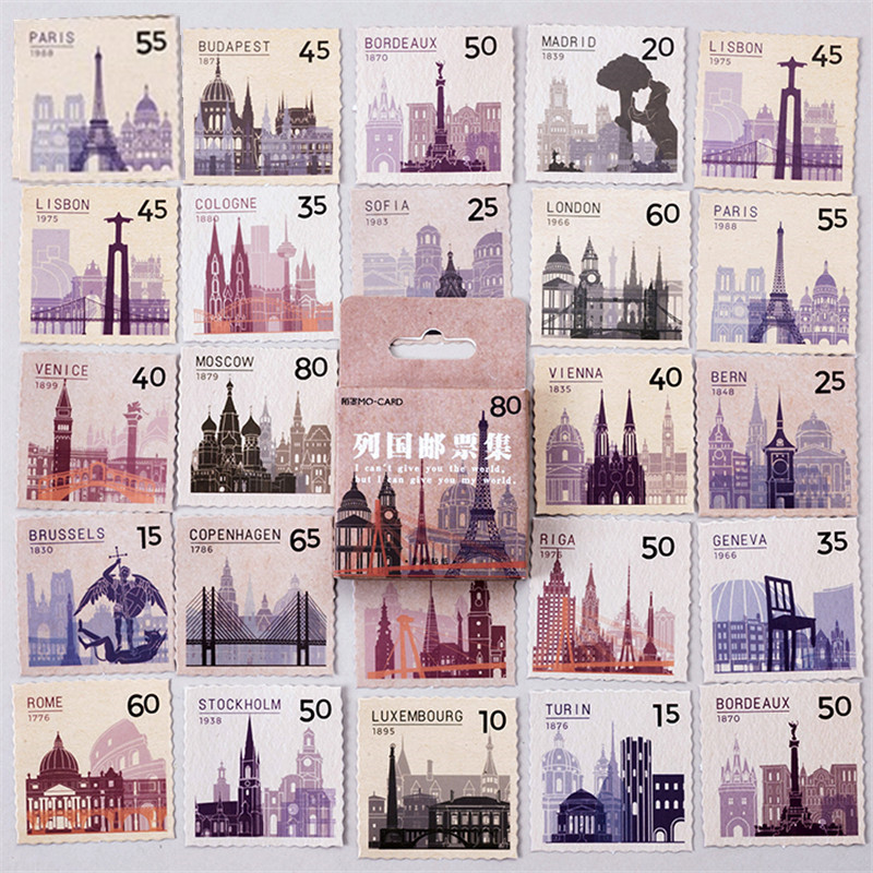 

46pcs/box Stationery Stickers Vintage Stamp Sealing Label Travel Stickers Decorations Scrapbooking Diary Albums