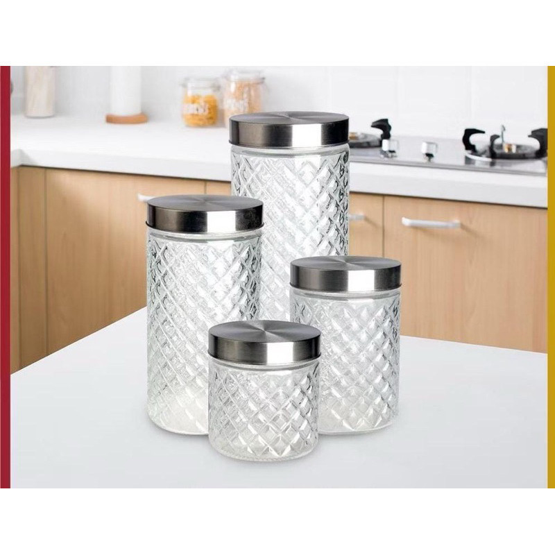 (CCK STORE) Toples set isi 4 jumbo 2000ml 1800ml 1200ml 800ml / toples kue kaca estetik / toples leb