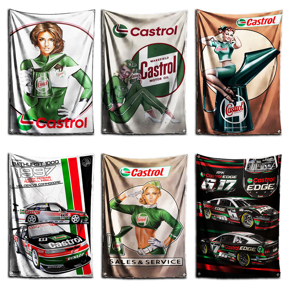 

3x5 Ft C-castrols Oil Flag Polyester Digital Printing Banner for Garage Wall Art Out Door Decoration With Brass Grommets