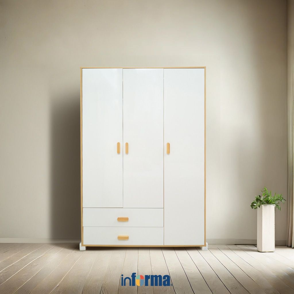 Informa Alea Lemari Pakaian Anak 3 Pintu - Cokelat Oak/Putih Wardrobe Storage Kabinet Tempat Simpan 