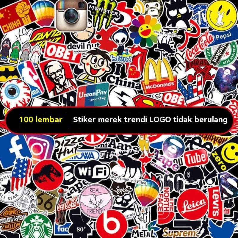 

100 Post Paper Trendy Logo Decoration Bagasi Helmet Stickers Motorcycle Electric Car Decoration Personalized Stickers