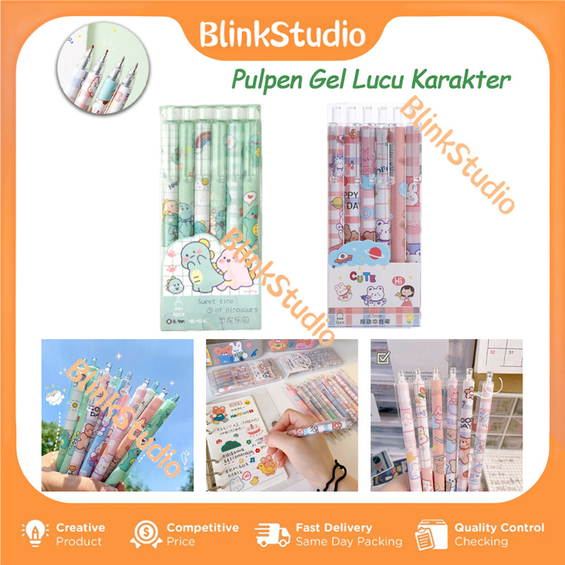 

Set Pulpen Gel / Pulpen Gel Mekanik Lucu Karakter 6Pcs