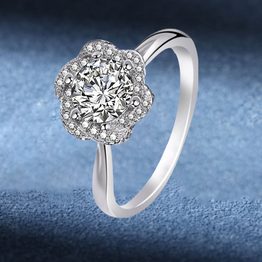 Silver S925 Cincin Moissanite 1 Karat,Cincin Perak Asli Cincin Moissanite Wanita Luxury Cincin Moiss