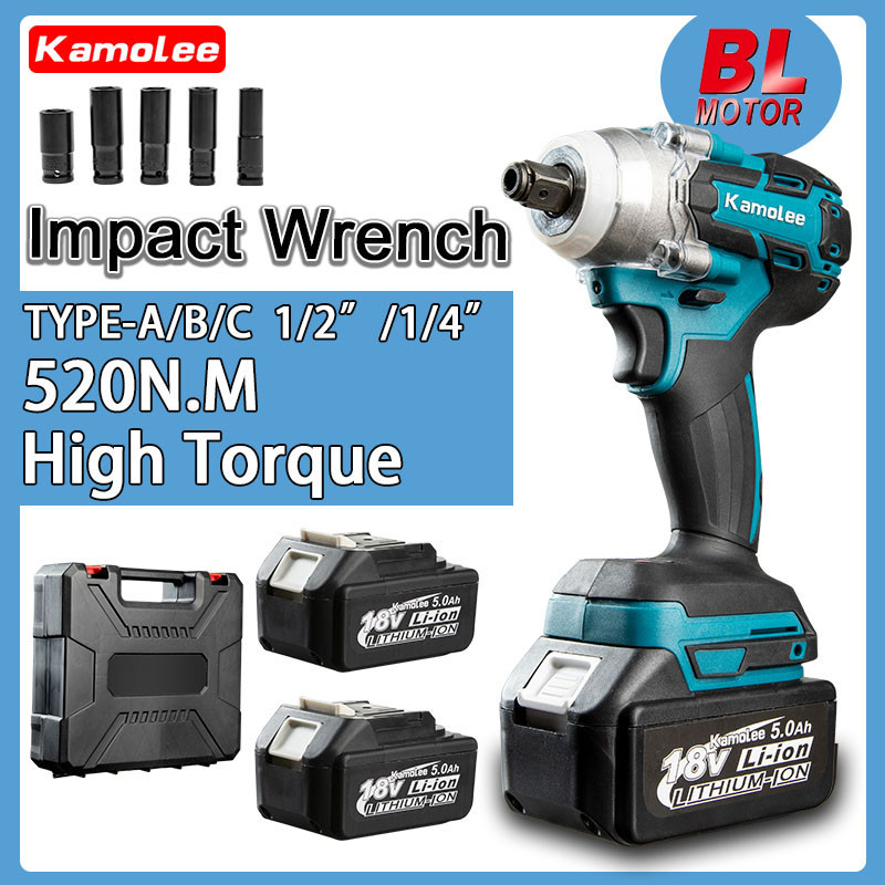 Kamolee DTW285 Impact wrench 18V Powerful Brushless 520Nm torque wrench cordless Adjustable socket w