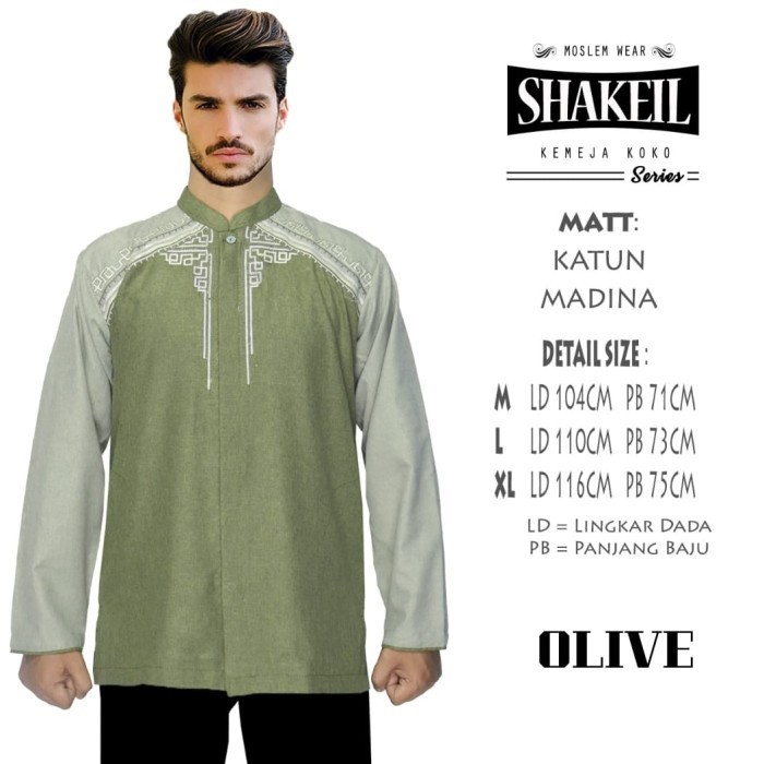 Koko MurMer_ Baju Koko Pria Muslim Bordir 002 - OLIVE, M
