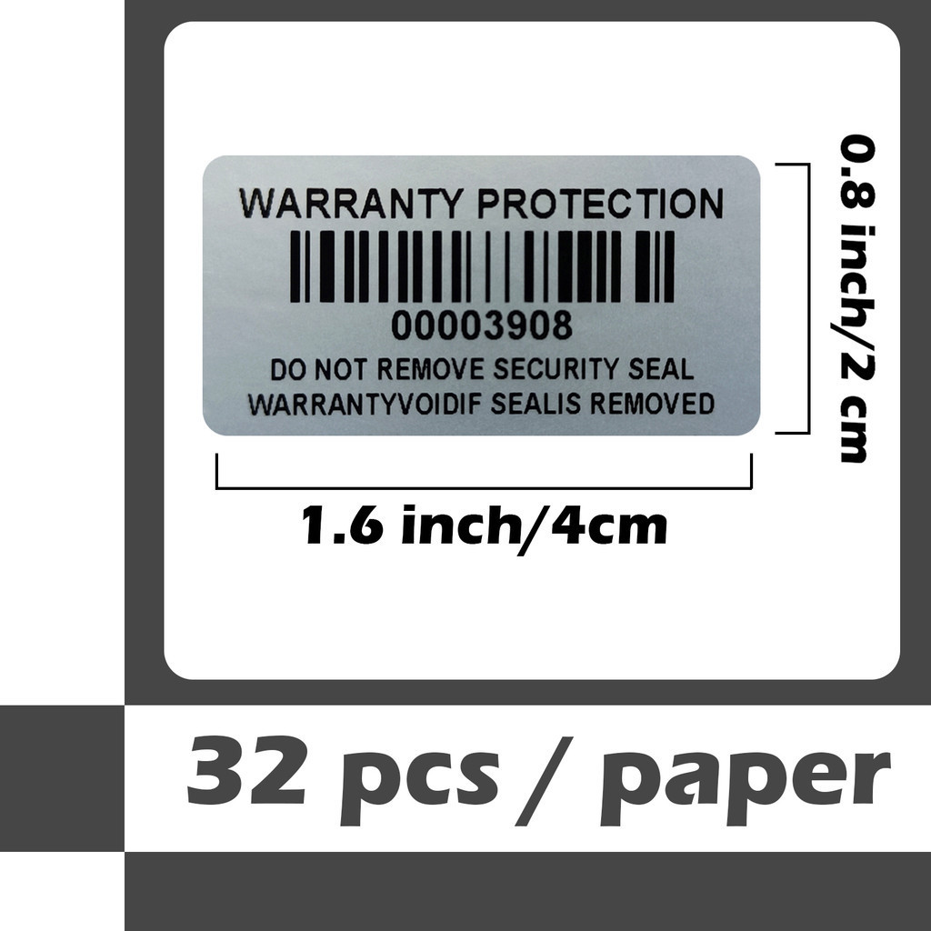 

Bar code warranty void stickers Dumb silver PET security labels with serial number waterproof tamper proof seal label（4x2cm）