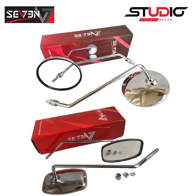 PANJANG 12MM - Spion Retro Classic Bulat Tangkai Panjang Pendek Mini Baut 12mm Suzuki Motor Listrik