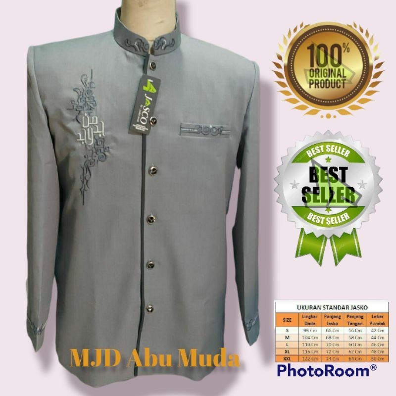 Jasko Jas koko Pria Dewasa Abu muda motif Bordir man jadda wa jada Jas koko pria bahan wol novus