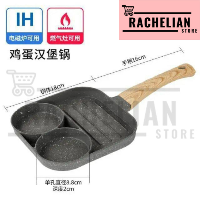 Teflon Sekat 3 dan Sekat 4 Fry Pan Marble Medical Stone Non Steak