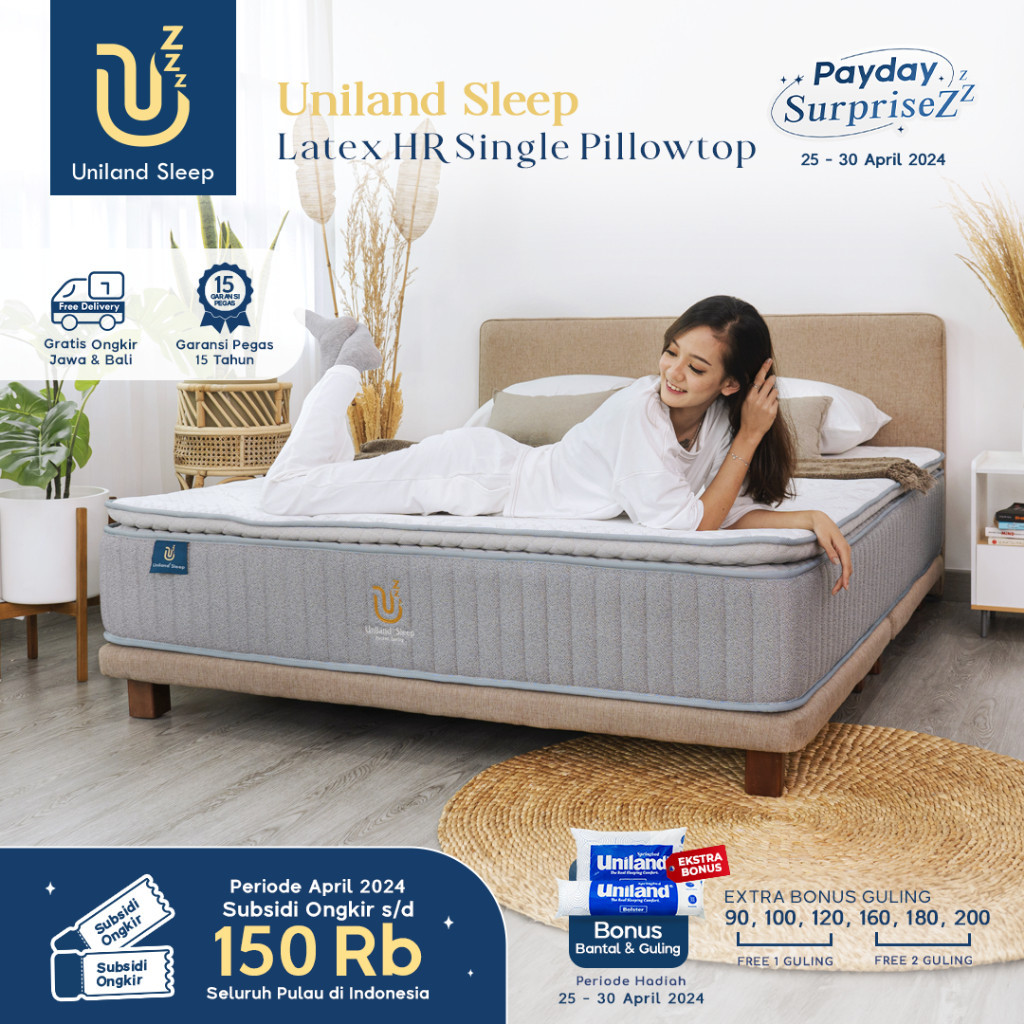 Uniland Sleep Kasur Pocket Spring Latex HR Single Pillowtop 30cm