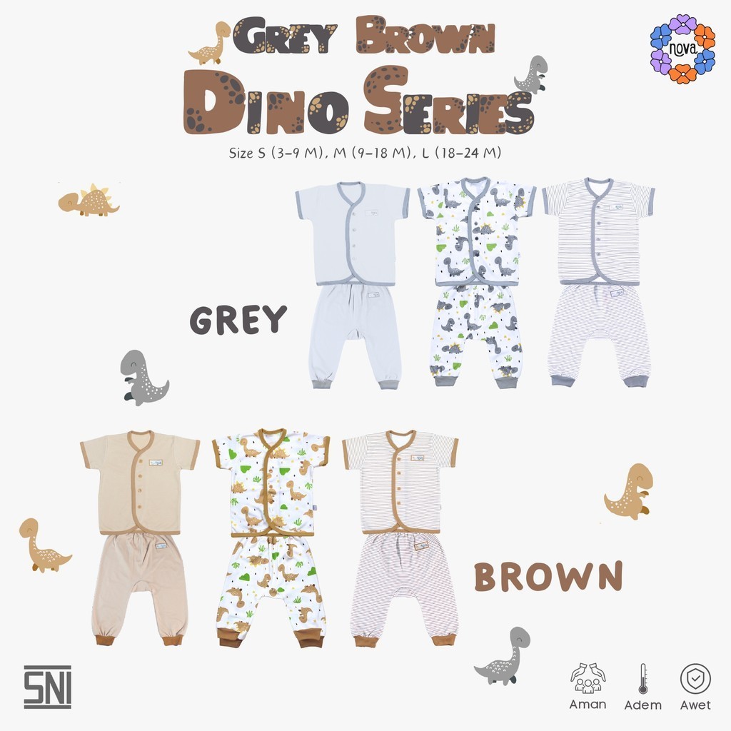 Nova Dino Series 3Stel Baju Tangan Pendek Celana Panjang Kancing Depan