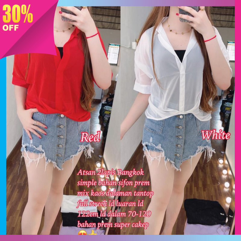Baju Bahan Premium Style Korea Wanita Murah Bagus / BLOUSE SIFON POLOS FREE INNER  WANITA