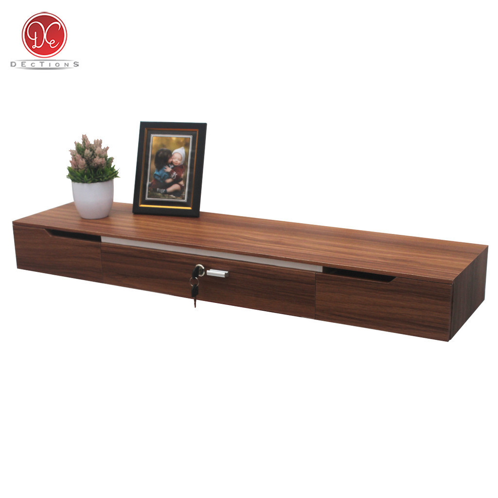 Dections Rak Dinding Laci Gantung 100x25cm 3 Penyimpanan Dengan Kunci - Meja Nakas Dinding - Coklat