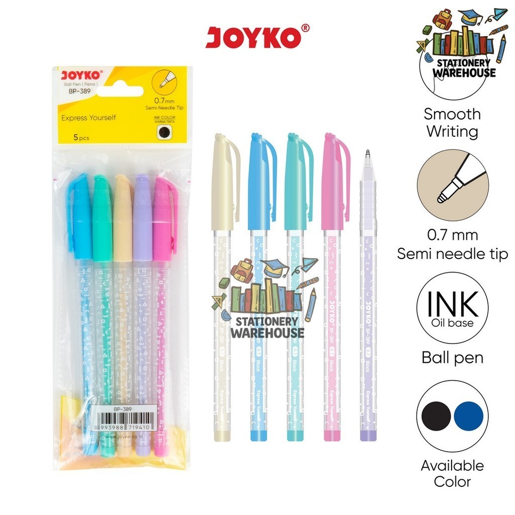 

Ball Pen Pulpen Pena Joyko BP-389 Express Yourself 0.7 mm Black Blue 1 Set 5 Pcs