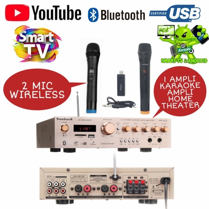 Ampli Karaoke 3R / Ampli Home Theater / Ampli Karaoke 2 Mic Wireless