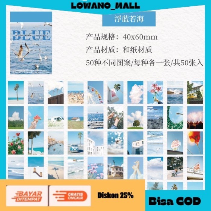 

[[LOWANOMALL]] TERLARIS Sticker Material Scrapbook Paper Kertas Sticker Vintage Retro Washi 02 BLUE COD