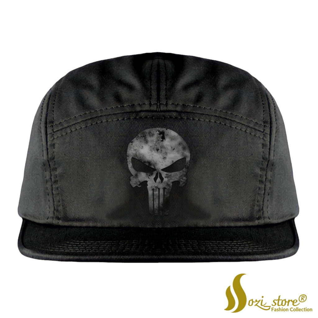Topi Five Panel Snapback Logo Tengkorak Punisher Topi 5 Panel Premium Distro Uniseks Aksesoris Fashi