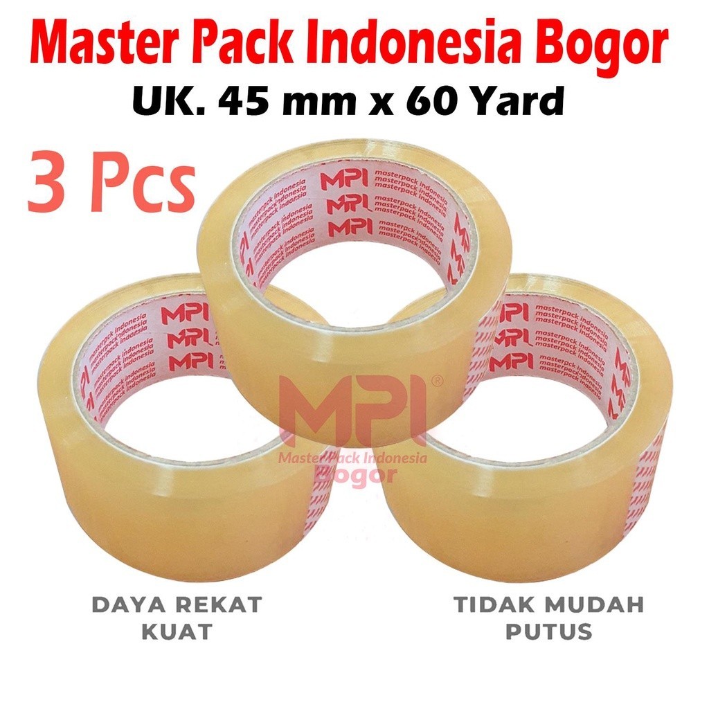 

[ 3 PCS ] Lakban Bening 45 mm x 60 Yard / Lakban Untuk Packing - Master Pack Indonesia Bandung