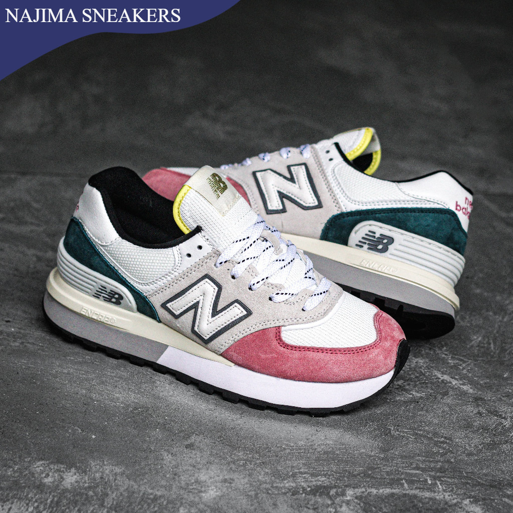 Sepatu Sneaker NB 574 Legacy White Green Pink Original Terlaris