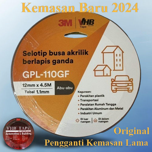 

Dobeltip 3M Original VHB 12 mm 4900 Double Tape 12mmx4.5m tebal 1.1 mm Automotive & Building Ori 0.5 inchi