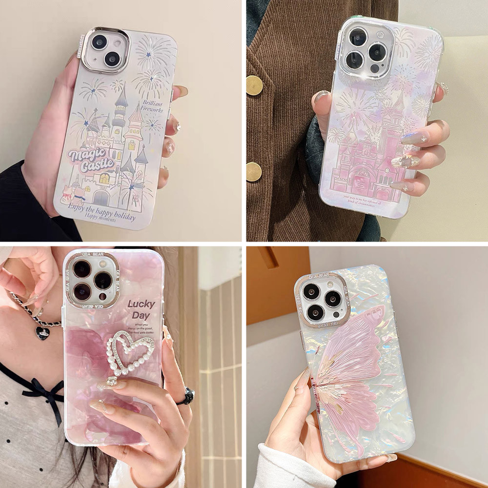 (777mobile) 3D Pink Butterfly ins Style Shell Fireworks Castles hp Case for iPhone 15 Pro Max 15 14 